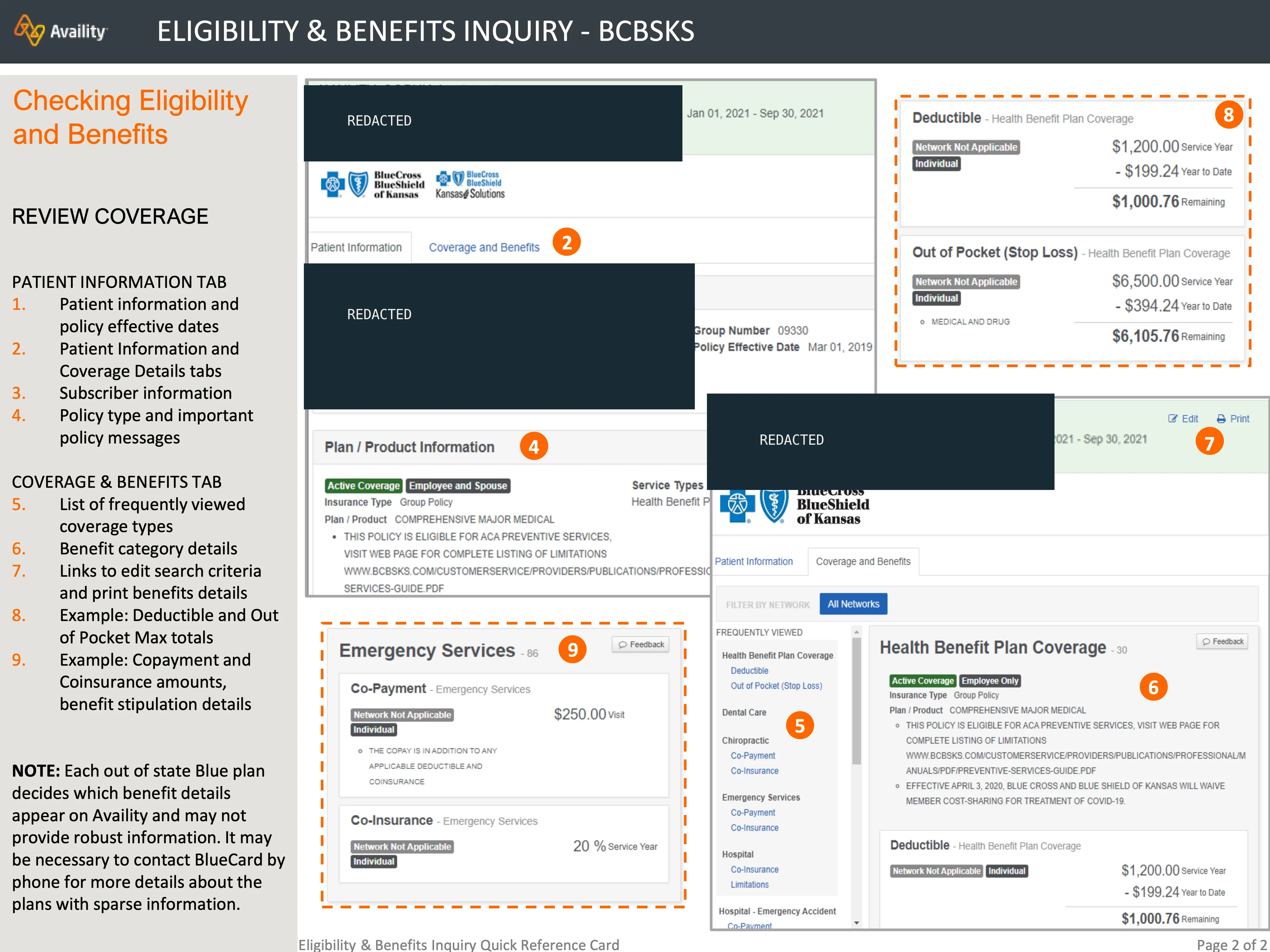 Availity eligibility and benefits reference showing fragmented accumulator information